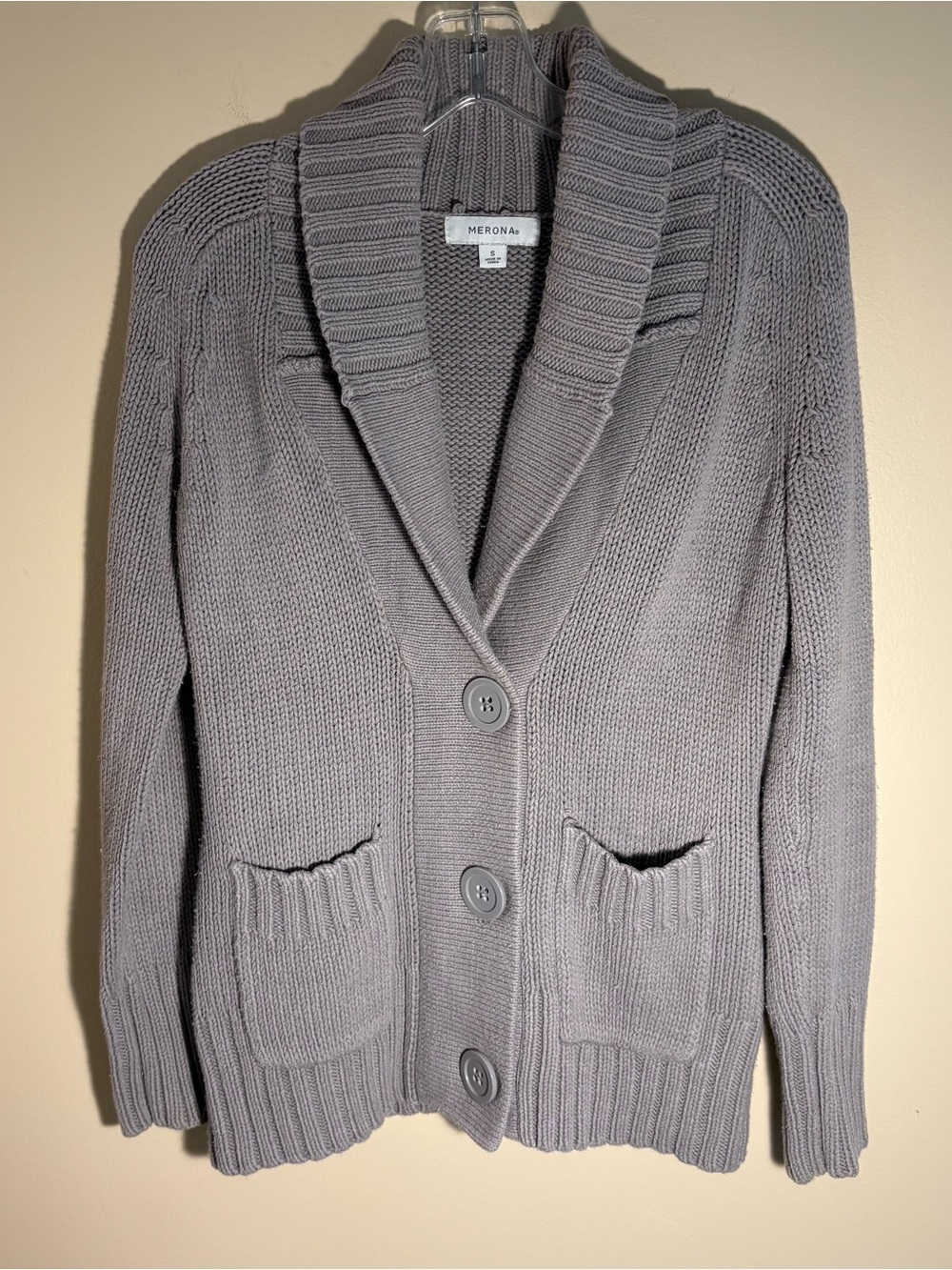 Merona Button Front Shawl Collar Cardigan Knit Sweater Gray Size -S